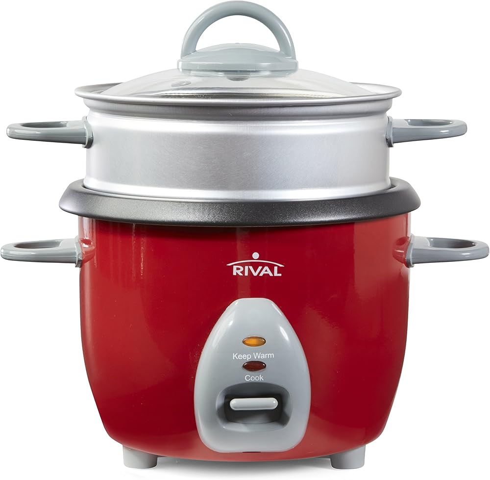 Rival 6-Cup Rice Cooker with Steamer Basket, Red (RC61)