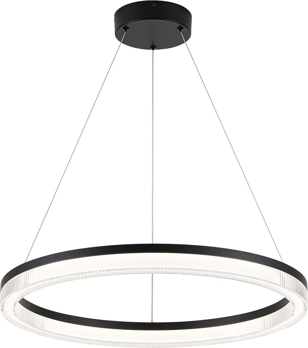 Modern Black Led Pendant Light,36W Dimmable LED Chandelier Lighting Fixture, 1 Ring Circular Hanging Led Pendant Lighting for Living Room Dining Room Kitchen Island Foyer Office