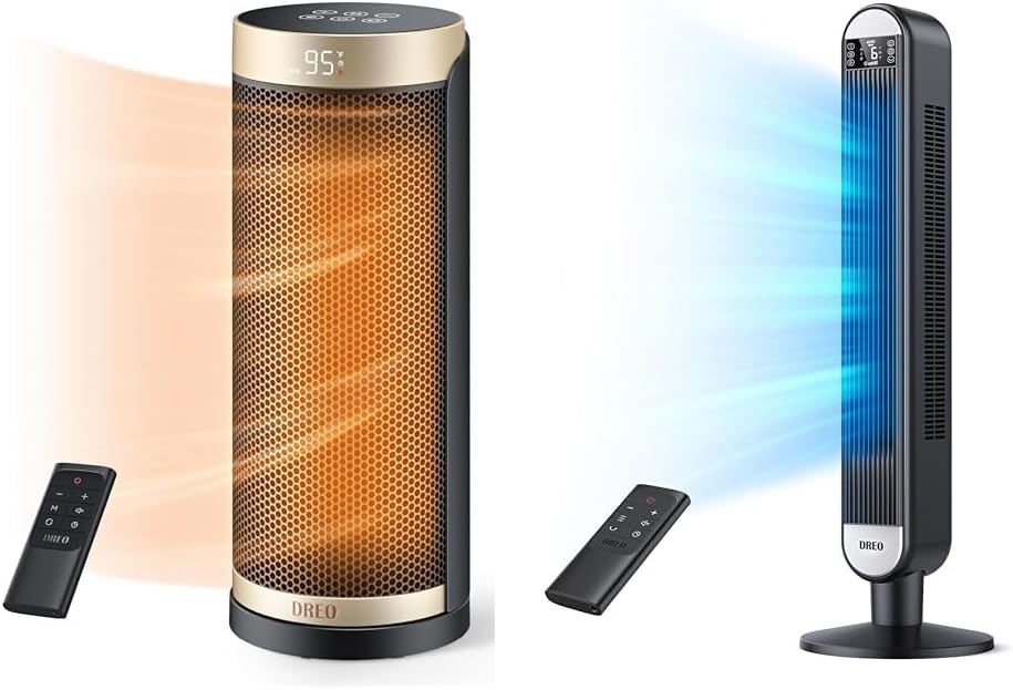 Dreo Space Heater, Portable Electric Heaters for Indoor Use, 70° Oscillation, 12H Timer & Tower Fan with Remote, 90° Oscillating Bladeless Fan, 42 Inch, Quiet with 6 Speeds