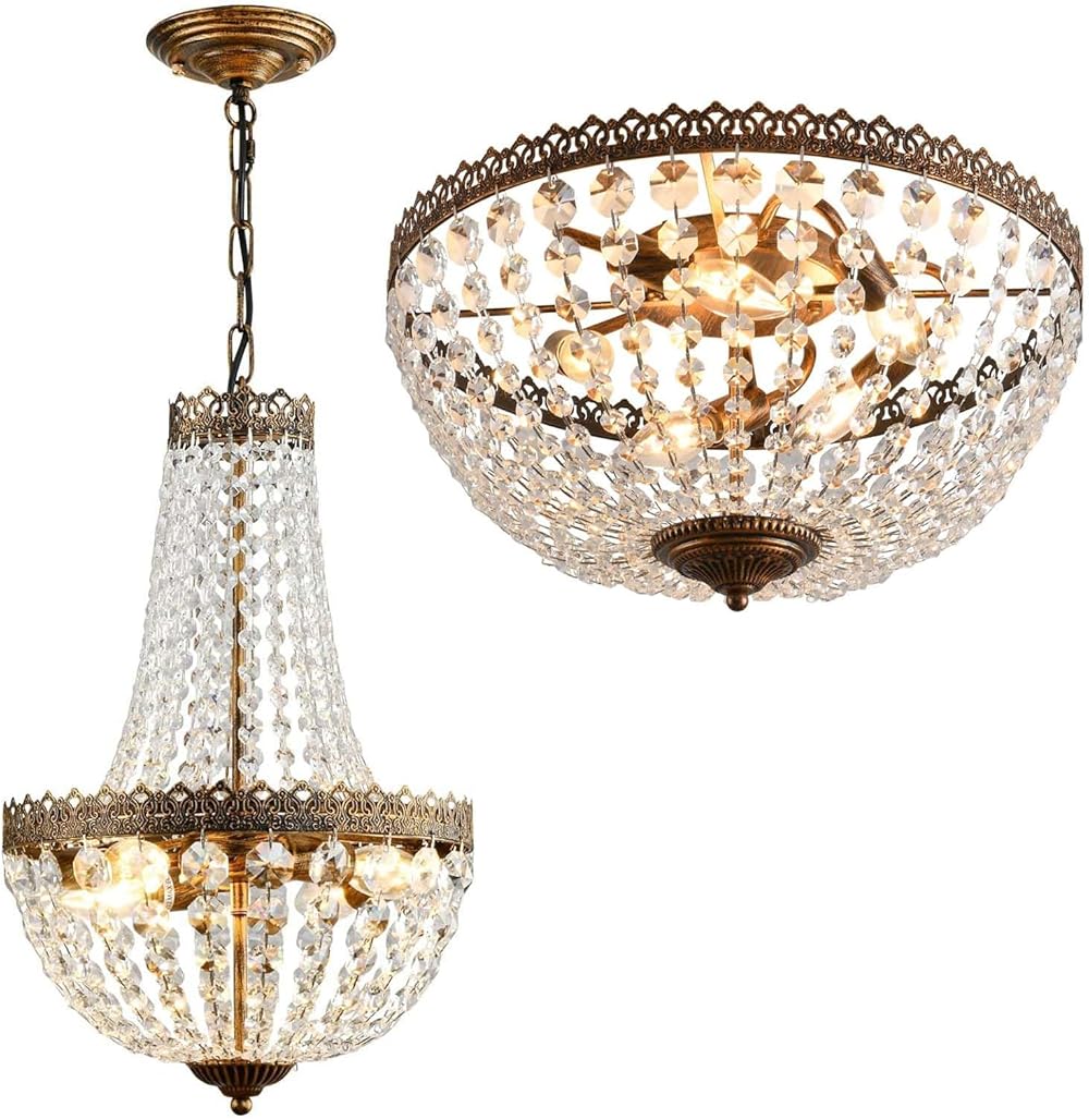 Two sizes of French Empire Crystal Chandelier, Chandelier Lighting Antique Ceiling Light Fixture for Dining Room Entrance Hallway Bedroom Kitchen Bathroom Bar