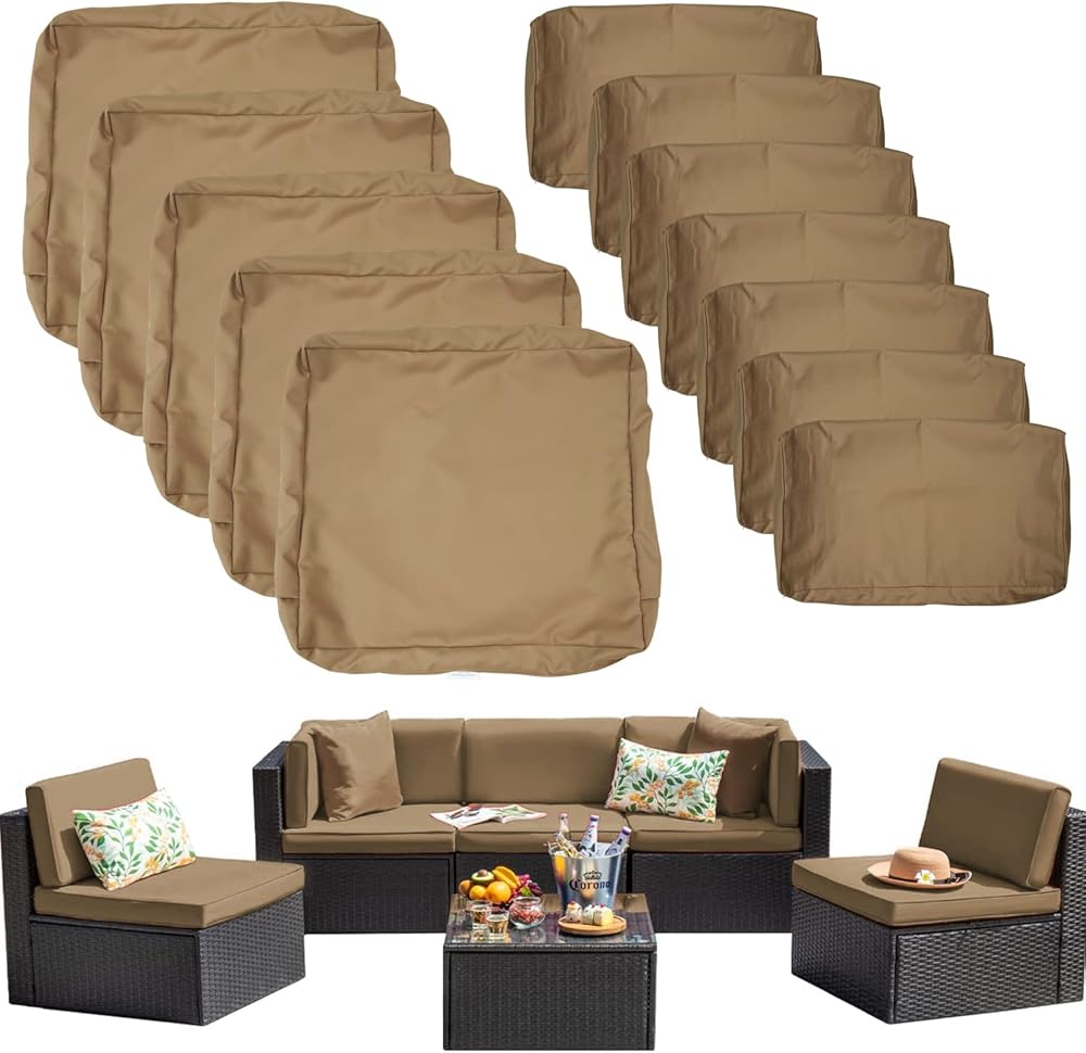 ClawsCover 12Pack Outdoor Seat and Back Cushions Replacement Covers Fit for 6Pieces 5-Seater Wicker Rattan Patio Furniture Conversation Set Sectional Couch Chairs,Taupe-Include Cover Only