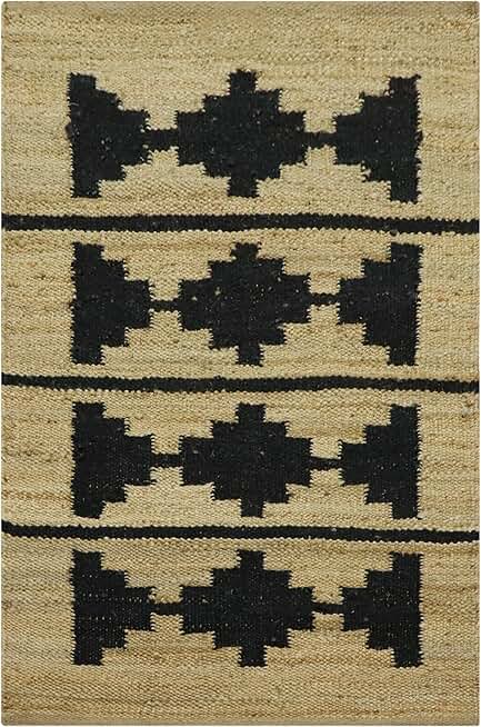 Indian Premium Quality Hand Woven Rug 6x12 Kilim Rug Runner Rug Handmade Boho Rug Black Beige Rug Flatweave Rug Indoor Outdoor Use Rugs for Home Foyar Corridor Hallway Stair Runner
