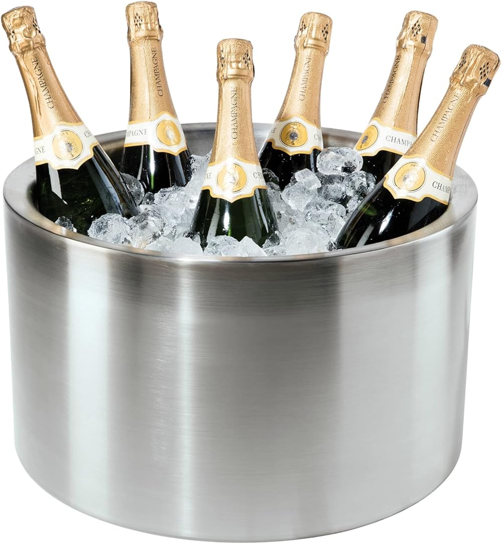 OGGI Jumbo Stainless Steel Double Wall Party Tub - Holds up to 12 bottles of wine or champagne. Size 16.5