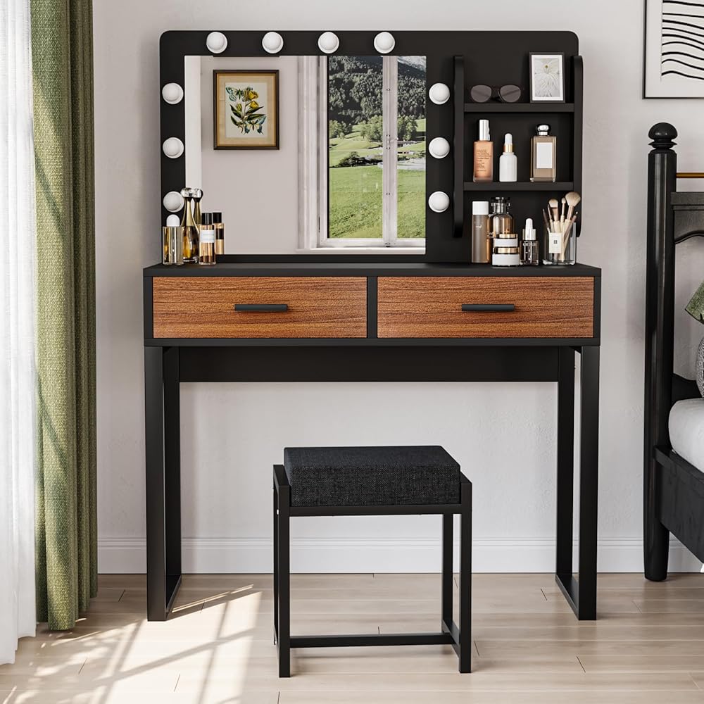 Semiocthome Vanity Desk with Mirror and 10 LED Lights, 39.4