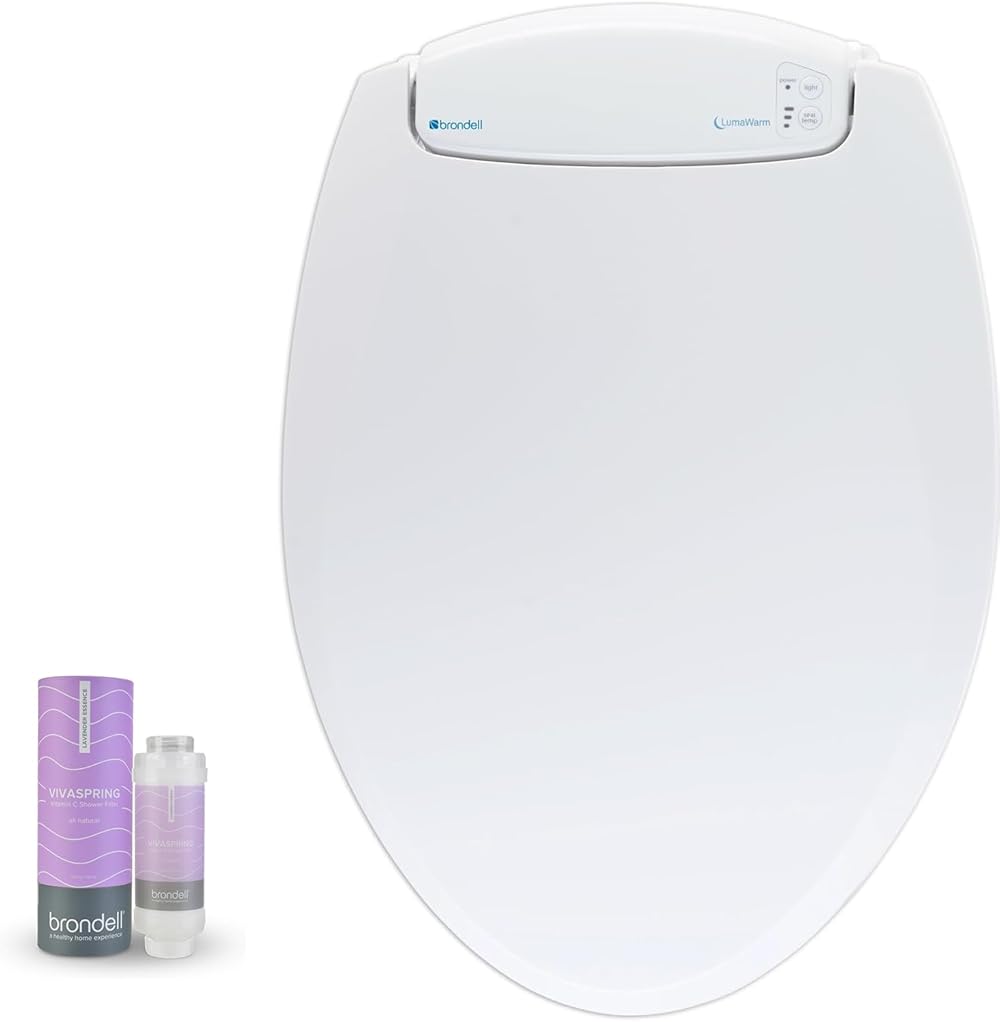 Brondell L60-EW LumaWarm Heated Elongated Toilet Seat & VivaSpring Vitamin C Lavender Scent Shower Filter Bundle