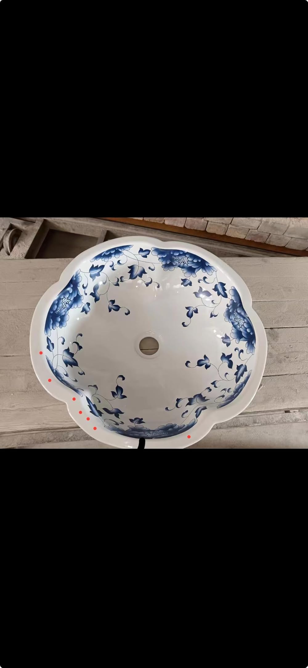 Porcelain American Style Above Counter Round Bowl Countertop Sink Art Basin White and Blue Flower ceramic Vessel Sink Top Mount Bathroom vanity with sink bowls For Bathroom Without Faucet