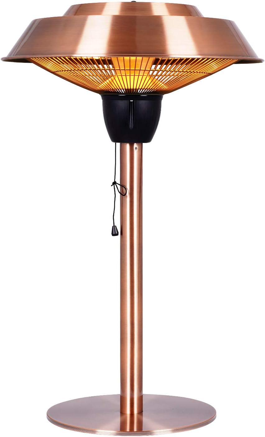 Star Patio Electric Patio Heater, Outdoor Heater, 1500W Infrared Heater with Brush Copper Finished, Tip-Over Protection, Electric Tabletop Heater, IP44 Waterproof, STP1566-CT-B