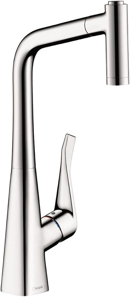 hansgrohe Metris Chrome Bar Kitchen Faucet, Kitchen Faucets with Pull Out Sprayer, Faucet for Kitchen Sink, Magnetic Docking Spray Head, Chrome 04508000