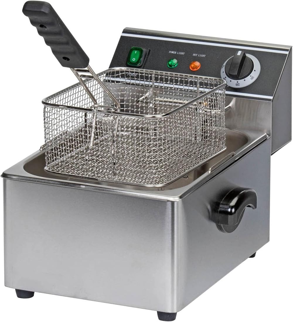 FSE DF-6L Electric Countertop Deep Fryer with 15 Pound Single Tank, Stainless Steel, Silver, 16