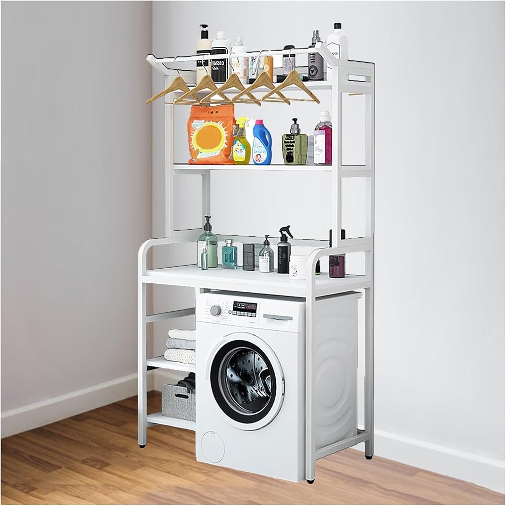 Small apartment Clothes Drying Rack, Over the Washer or Dryer Storage, Laundry Room Organization and Storage, Laundry Room Shelves with guardrail design For 25.59