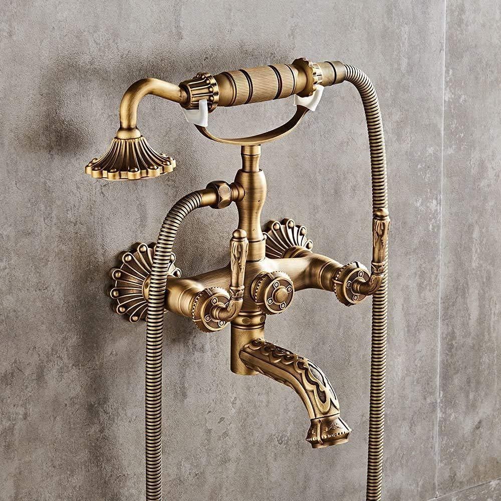 FBBSZSD Faucets,European Style Bathroom Sink Faucet Copper Antique Simple Shower Bath Tub Faucet Faucet Retro Wall Handheld Hot and Cold Mixer Tap