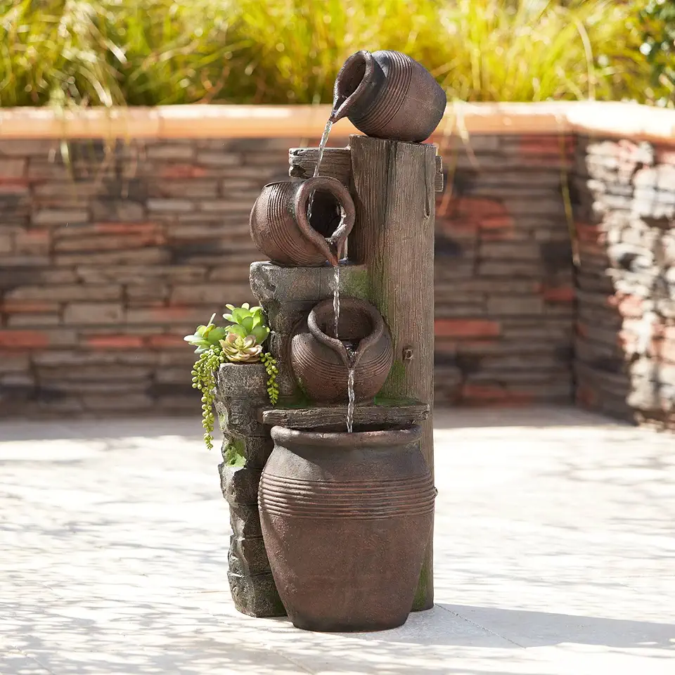 Four Pot Rustic Outdoor Floor Water Fountain 39 1/4
