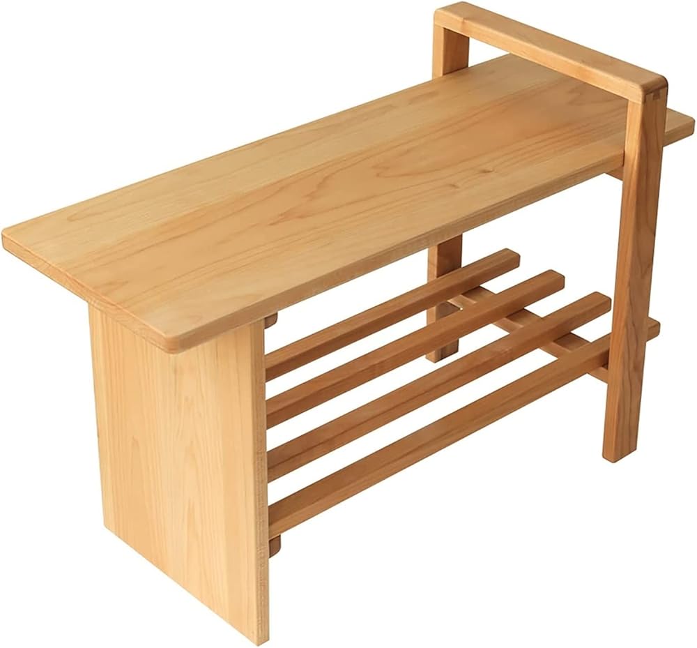 Shoe Storage Bench Entryway Hallway Furniture, Solid Wood Household Shoe Stool Nordic Household Shoe Bench Shoe Organizer for Hallway Bathroom Living Room, Natural Color