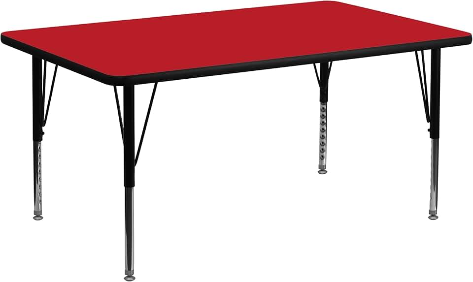 Flash Furniture Wren 24''W x 48''L Rectangular Red HP Laminate Activity Table - Height Adjustable Short Legs