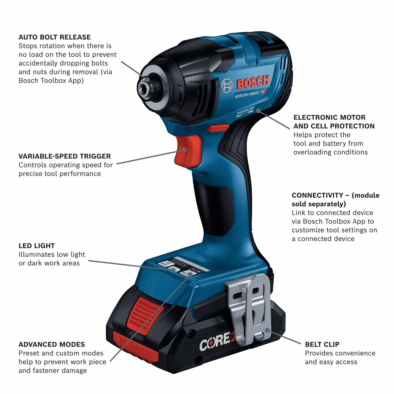 Bosch Connected Ready 18-volt 1/4-in Brushless Cordless Impact Driver (2-Batteries Included, Charger Included and Soft Bag included)