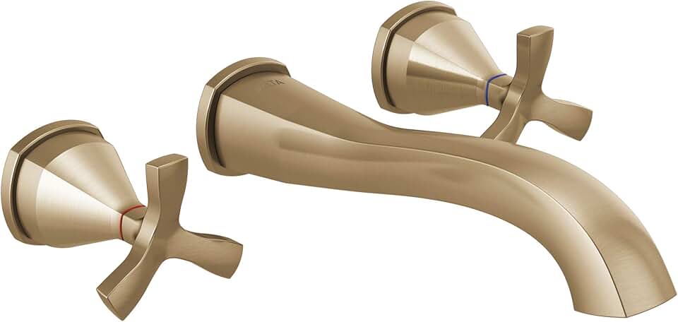 Delta Faucet Stryke Wall Mount Bathroom Faucet Gold, Wall Mount Faucet Bathroom, Wall Faucets Bathroom Sink, Gold Bathroom Faucet, Lumicoat Champagne Bronze T35766LF-CZ-PR-WL (Valve Not Included)