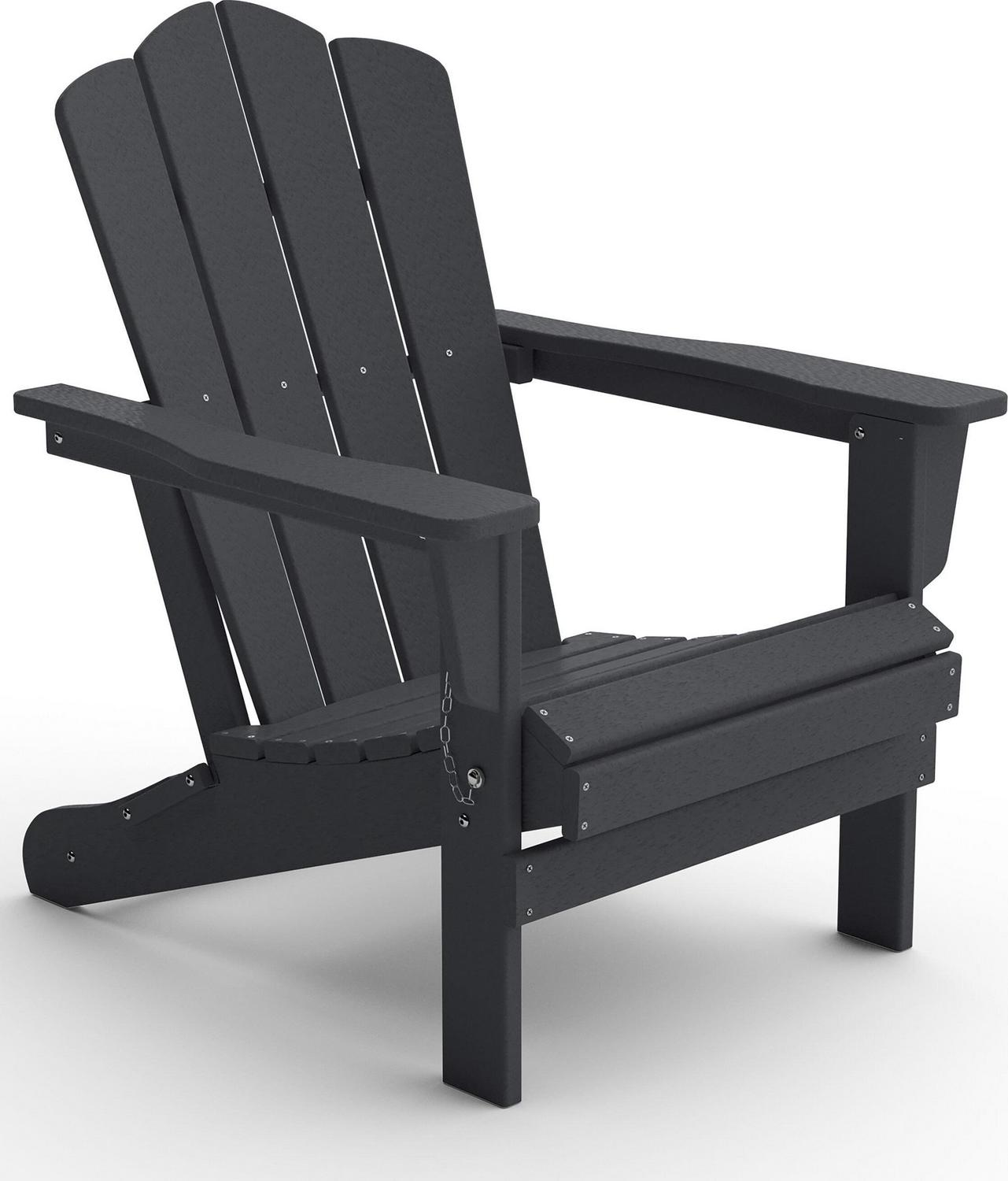 JEAREY Folding Patio Adirondack Chair Stackable Gray HDPE Frame Stationary Adirondack Chair with Gray Slat Seat
