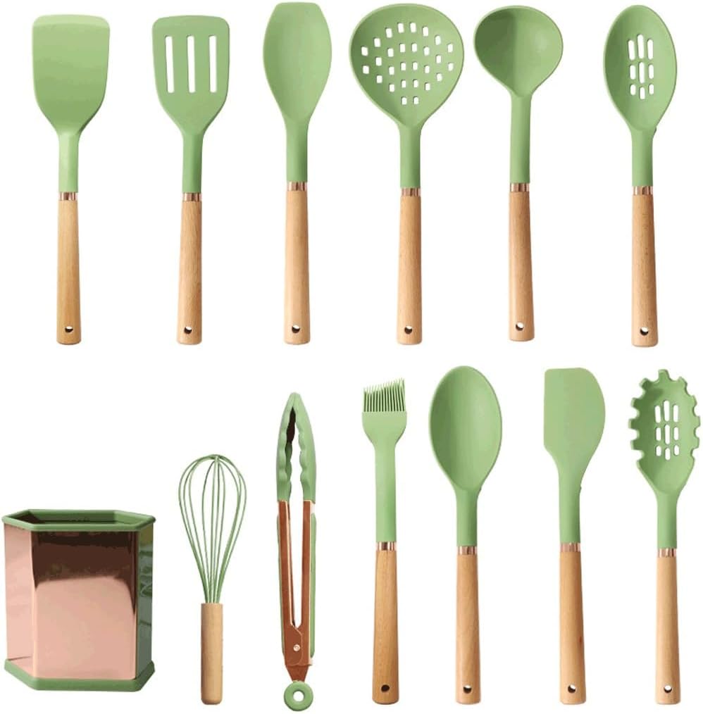 Heat Resistant Silicone Kitchenware Cooking Utensils Set Colander Frying Shovel Soup Spoon Kit