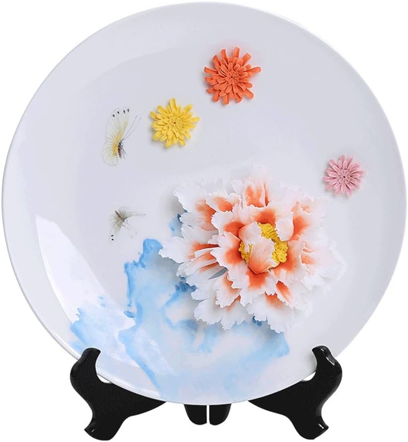 Hand Pinched Peony Flower Ornament Ceramic Flower Hand Painted Hanging Plate Wine Cooler TV Cabinet Decoration