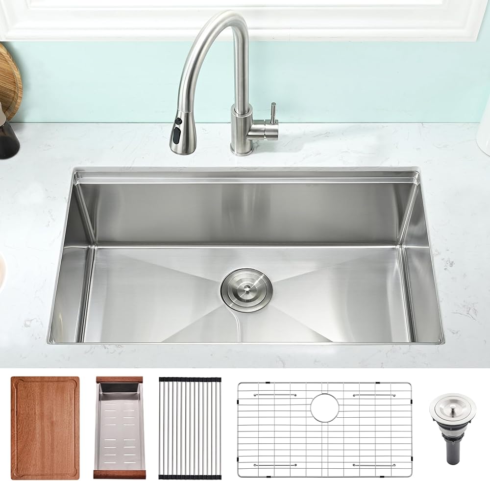 30 Inch Undermount Kitchen Sink Workstation -HACHENL 30x18 Undermount Workstation Sink Stainless Steel Workstation Kitchen Sink 18 Gauge Deep Single Bowl Kitchen Sink with Accessories