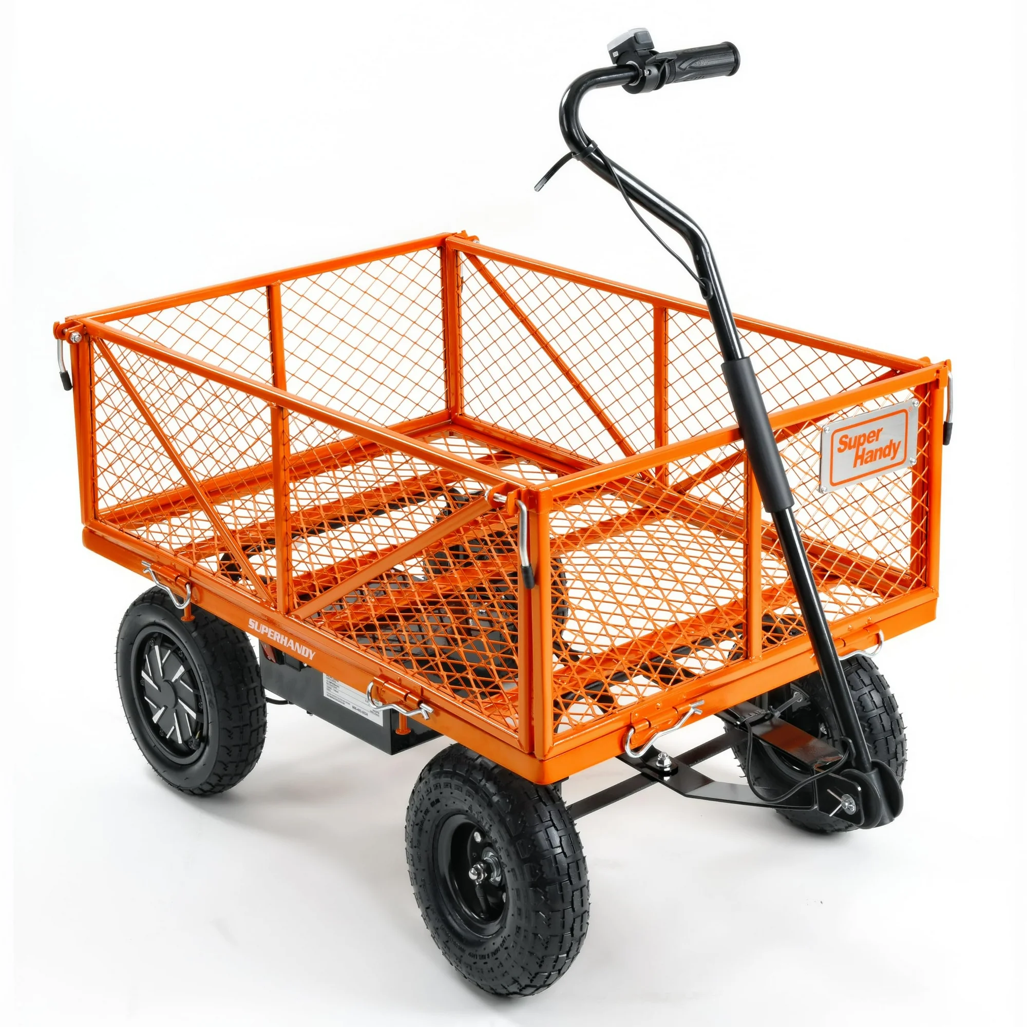 SuperHandy Electric-Assist Garden Cart - 5.7 Cubic Ft Utility Wagon, 440lbs Load, All-Terrain 10in Wheels, Anti-Rust Steel Frame, Convertible Flatbed Design