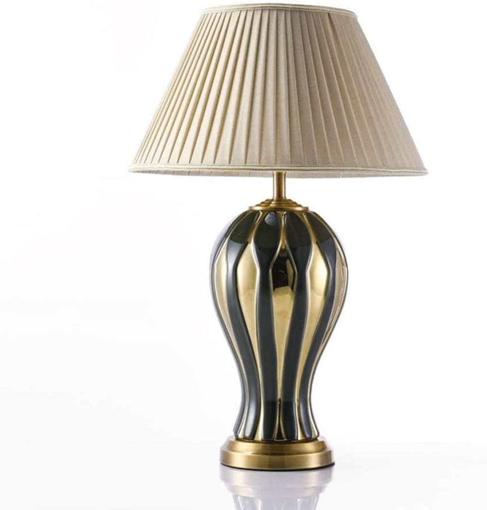 Bedside Table Lamps - Nightstand Lamps Desk Lamp for Bedroom, Living Room, Office with Metallic Base and Fabric Shade