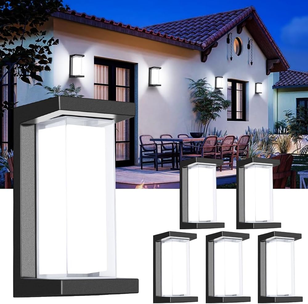 Outdoor Wall Lights 18W Exterior Modern Wall Mount Light with 6000K 1800LM LED Bead IP65 Waterproof Aluminum Shall Matte Black Outside Light Fixtures for House Backyard Garden Walkway 6 Pack
