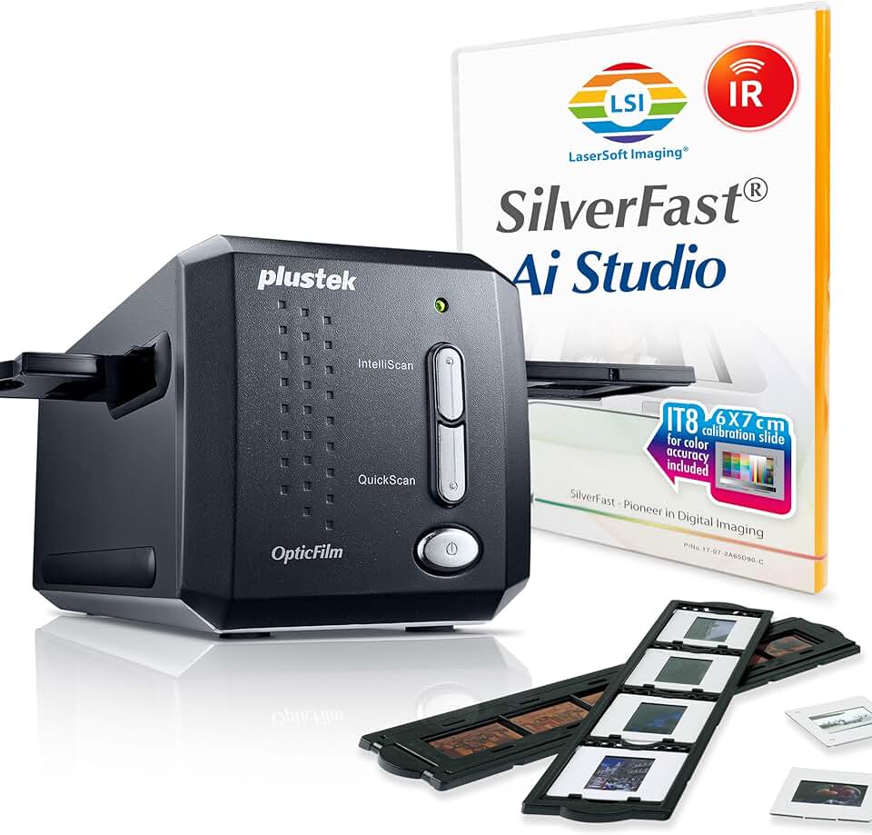 Plustek OpticFilm 8200i AI - 35mm Film & Slides Scanner. IT 8 Calibration Target + SilverFast Ai Studio 9, 7200 dpi Resolution 64Bit HDRi , Mac/PC