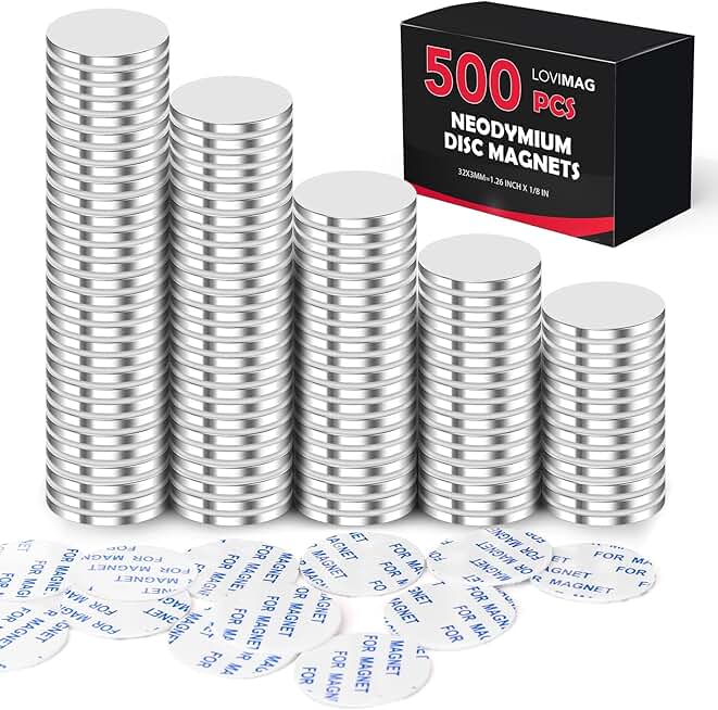 LOVIMAG Super Strong Magnets,Disc Neodymium Magnet, Rare Earth Magnets with Double-Sided Adhesive for Fridge, DIY, Building, Scientific, Craft, and Office Magnets - 1.26 inch x 1/8 inch, Pack of 500
