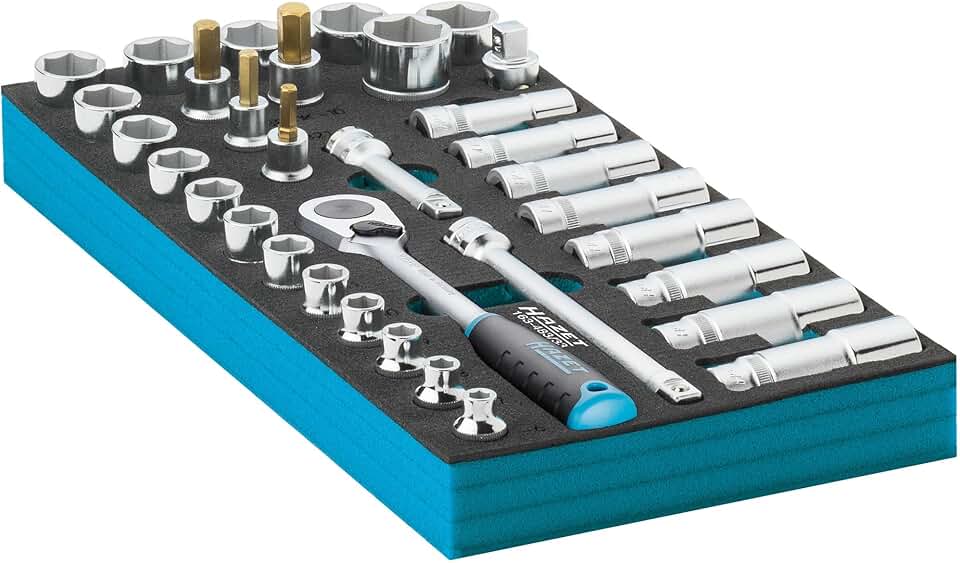 Hazet 163-483/33 Socket Spanner Set (Square 10 mm (3/8 Inch), External Hexagonal Traction Profile, Inner Hex Profile, Number of Tools: 33)