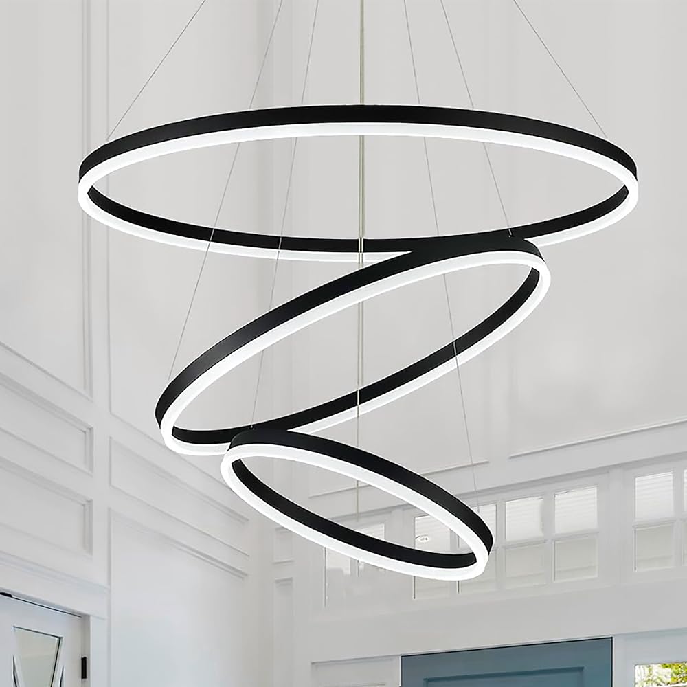 3 Ring Chandelier Modern Chandelier Round Chandelier LED Ring Chandelier for Living Room Kitchen Island Bedroom, 3000K-6500K