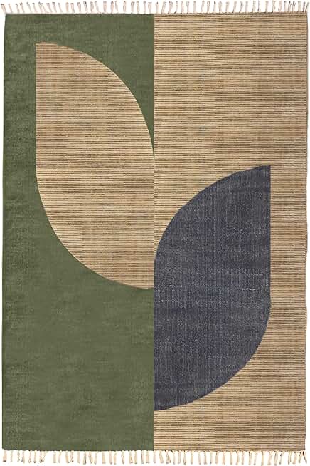 Kilim Rug 12 Square Area Rug Brown Blue Cotton Dhurrie Flatweave Rug Washable Cotton Dhurrie Boho Rugs for Large Bedroom Square Dining Table Hall Room Patio Doormat