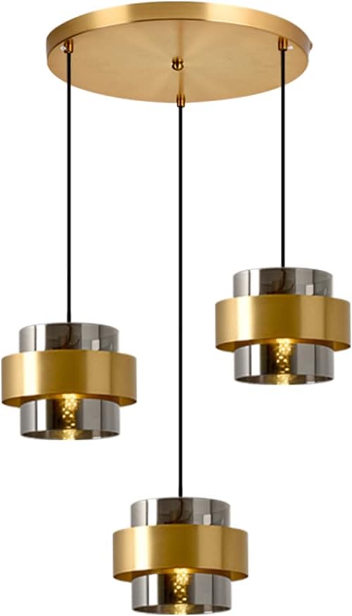 Mid Century Chandelier Lighting Dining Room Sputnik Light Fixtures Smoky Gray Glass Shade Brass Ceiling Pendant Light for Living Room Kitchen Island, 3-Light