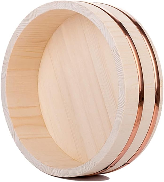 Wooden Sushi Rice Mixing Tub Bowl Korean Mixing Rice Bucket with Copper Hoop Cuisine Kitchen Cooking Tool - White Pine,52x14cm