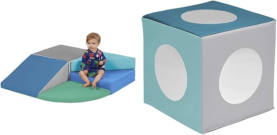 ECR4Kids SoftZone Tiny Twisting Climber, Beginner Playset, Contemporary, 5-Piece & SoftZone Mirror Cube, Sensory Toy, Contemporary