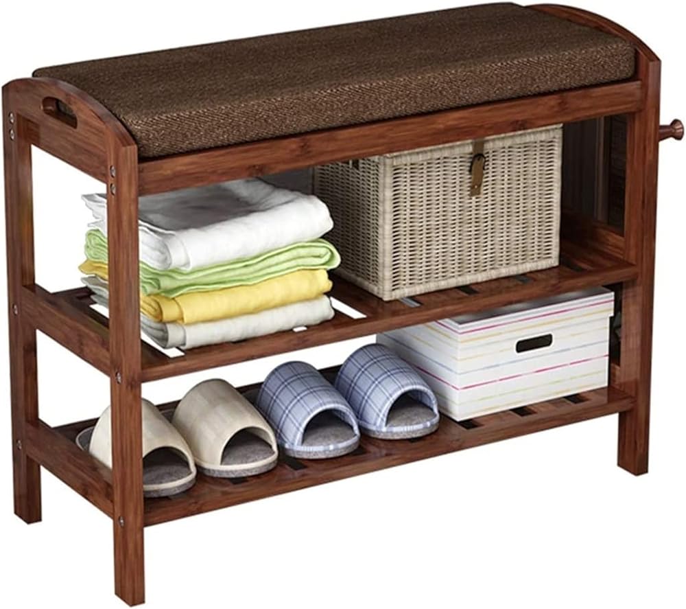 Shoe Storage Bench Entryway Hallway Furniture, Entryway Shoe Bench Rack Retro Double Layer, The Entrance Stool Has A Linen Cushion, Household Simple Shoe Storage Rack(60 * 29 * 50cm)