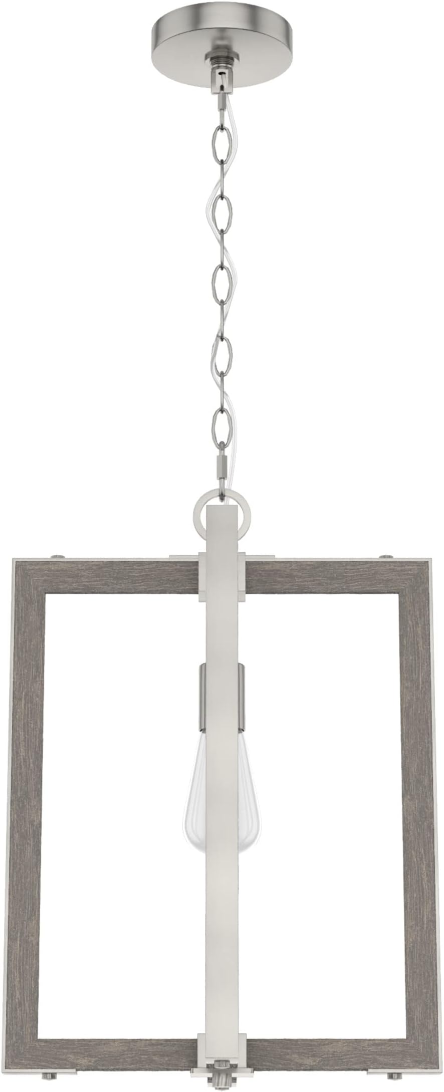 Hunter - Woodburn 1-light Brushed Nickel, Medium Size Pendant Light, Dimmable, Modern Style, Rectangle Shaped, for Bedrooms, Kitchens, Dining, Living Rooms - 19813