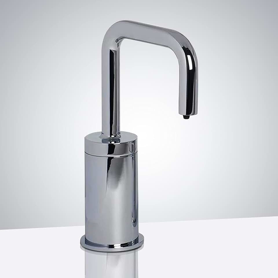 Leo Commercial Electronic Hands-Free Soap Dispenser - FS10091 Contemporary Style Deck Mount Solid Brass Soap Dispenser - Polished Chrome Finish