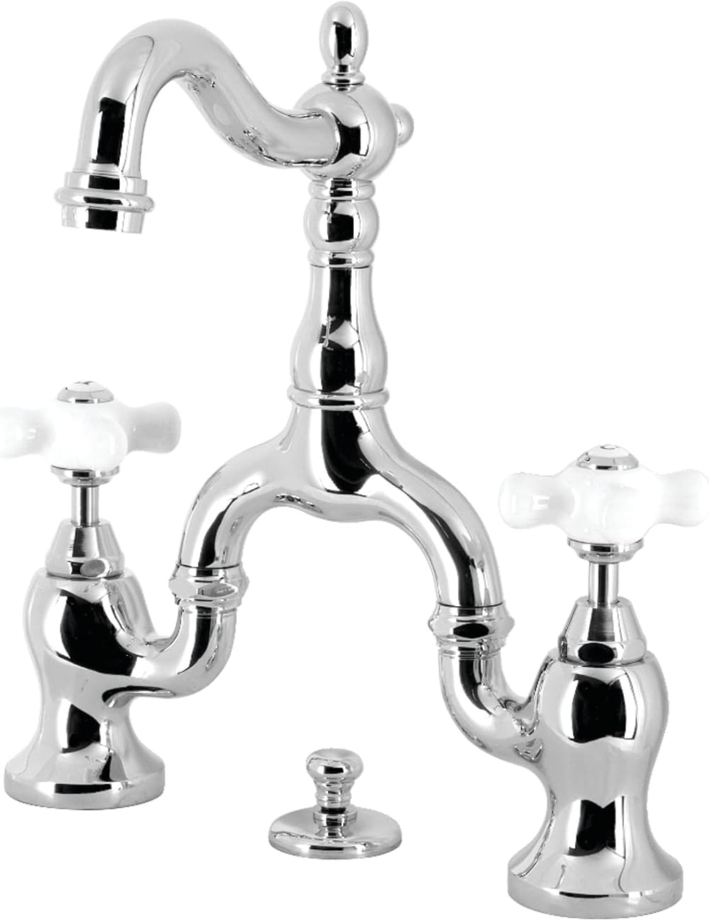 Kingston Brass KS7971PX English Country Bridge Bathroom Faucet with Brass Pop-Up, Polished Chrome