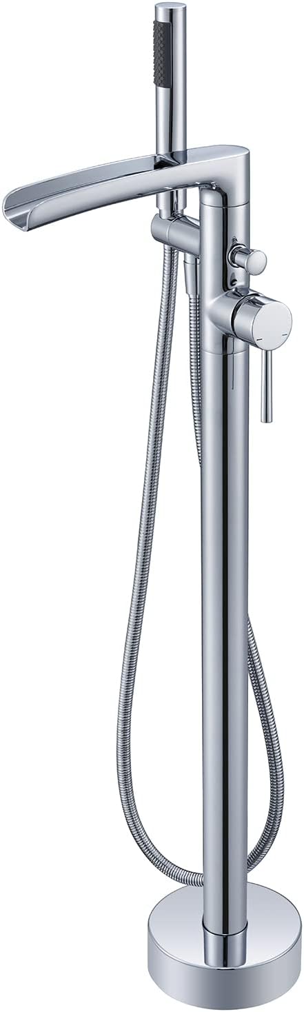 Waterfall Freestanding Bathtub Faucet Chrome Floor Mount Tub Filler Brass Single Handle Bathroom Faucets with Hand Shower