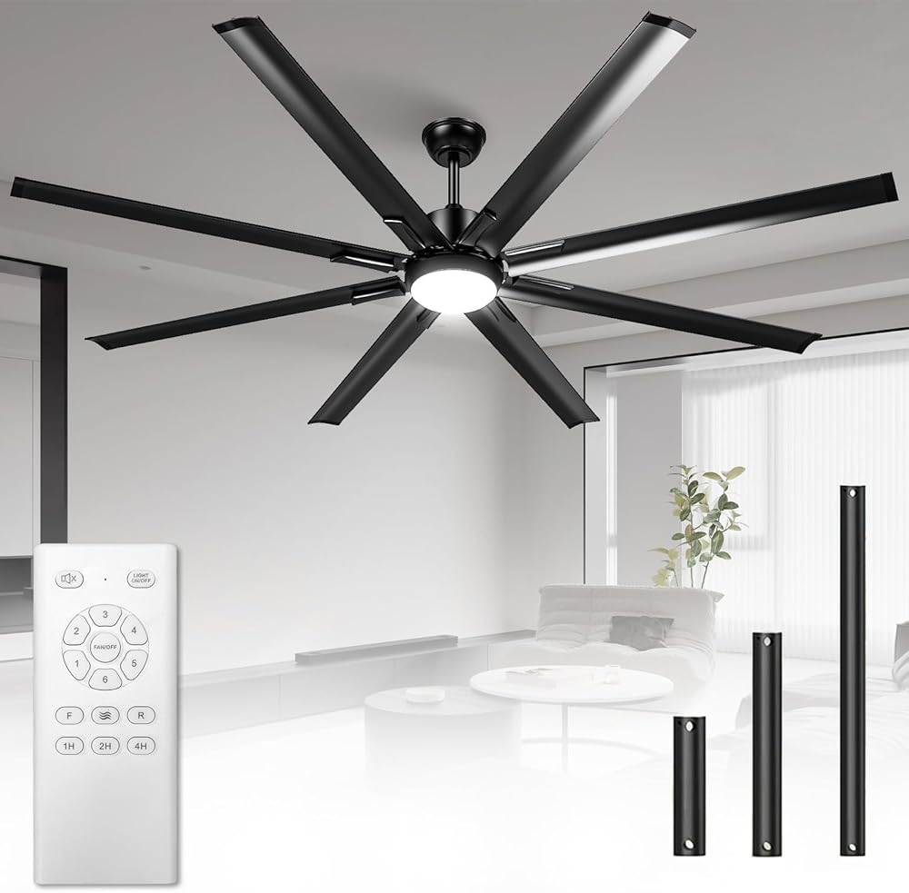72 Inch Ceiling Fan with Light, Black Modern Large Ceiling Fan with Remote, Reversible DC Motor, 3 Color Temperatures, Industrial Fan Light for Bedroom, Living Room, Porch, Farmhouse, Patios