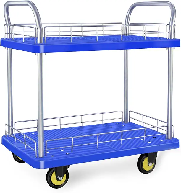 Service Cart Platform Truck,2 Shelf Heavy Duty 880LBS Plastic Utility Cart 35.43