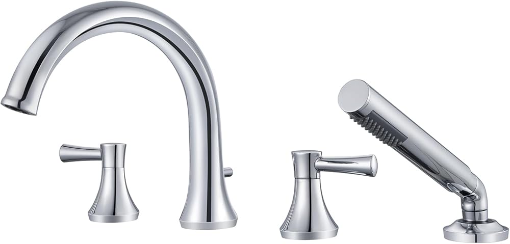Roman Tub Faucet Tub Filler Chrome Deck Mount Bathtub Faucet Brass Bathroom Faucets with Hand Shower