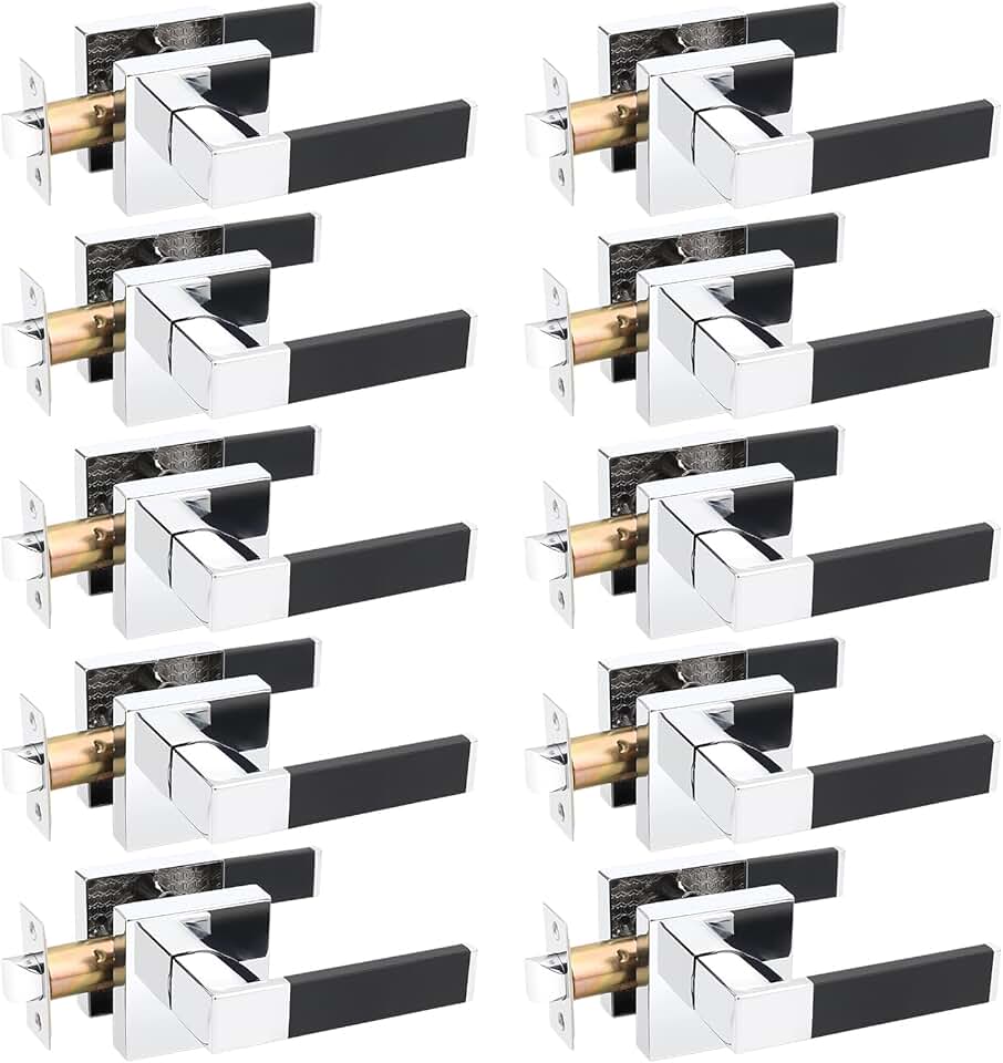 Gobrico Polished Chrome Door Handles Soft Matte Black Silicone Passage Door Levers Square Hall Closet Door Knobs Heavy Duty Interior Non-Locking Lever Sets Reversible for Right & Left Side 10 Pack