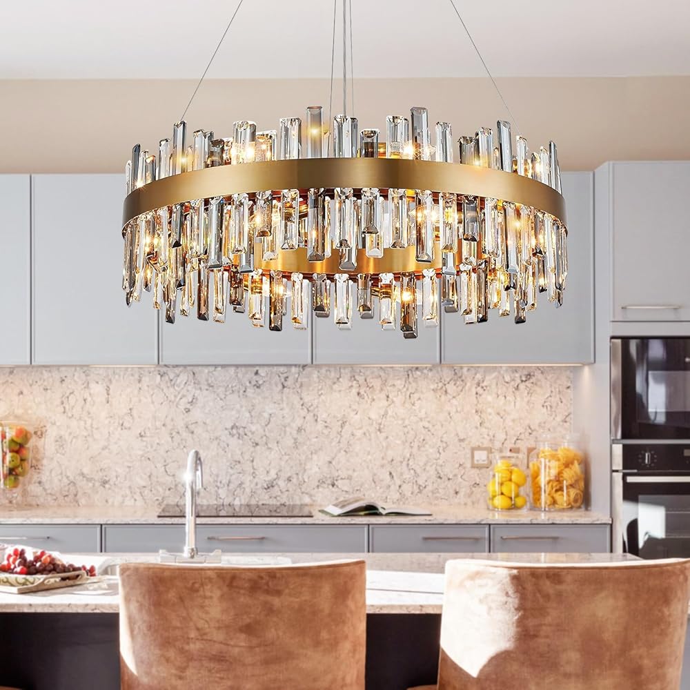Modern Crystal Chandelier Dining Room Chandelier Over Table 12-Light Crystal Chandeliers for Dining Room with K9 Crystal Gold Dining Room Light Fixture for Kitchen Island、Living Room、Dining Room