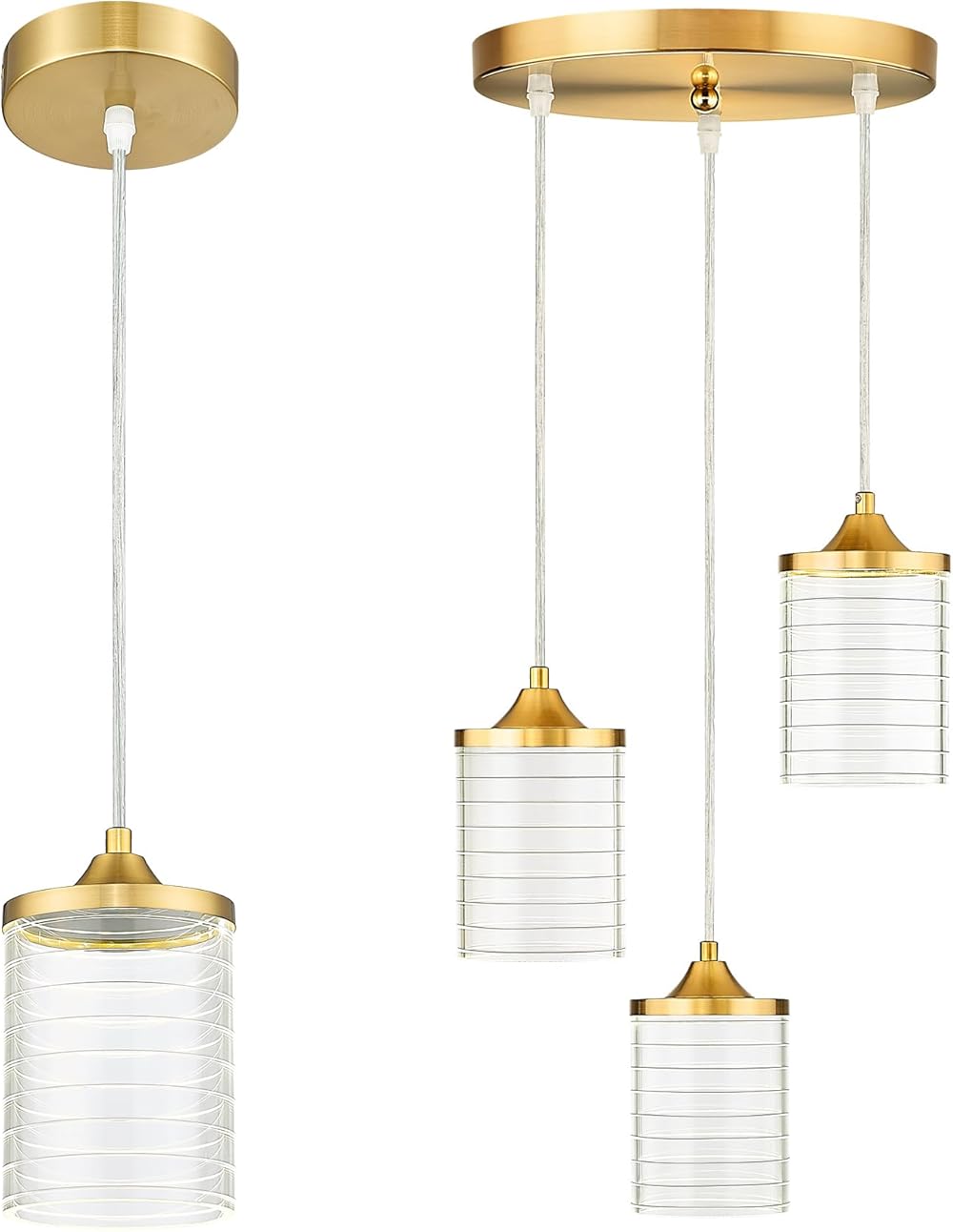 Gold Pendant Lights, Modern Cluster Pendant Light Fixture, 1 Light Hanging Light for for Kitchen Island, Bathroom, Dining Room, Bedroom, Hallway