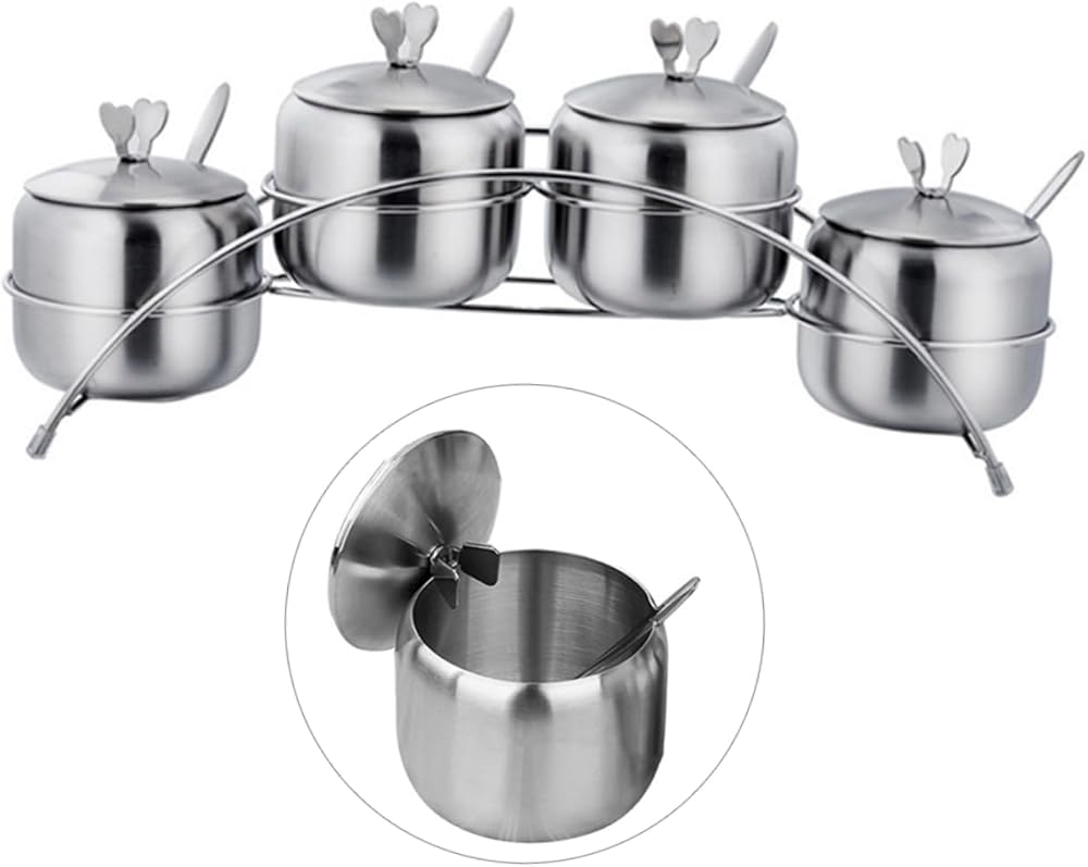 Kitchen Storage 4pcs Empty Bottle Multifunctional Seasoning Container Stainless Steel Storage Jars Storage Bottle Spice Storage Jars To Rotate Shamisen Kitchen Organizing