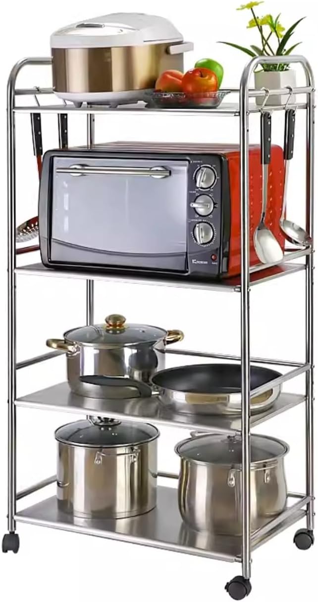 Microwave Oven Rack Microwave Stand 4 Tier Microwave Oven Rack Kitchen Microwave Stand with Wheels Stainless Steel Microwave Shelf Microwave Shelf Microwave Rack