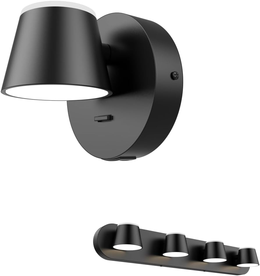 110 Volt Hardwired Wall Sconce with On/Off Switch USB Charging Port+4 Light LED Bathroom Vanity Light Black Dimmable