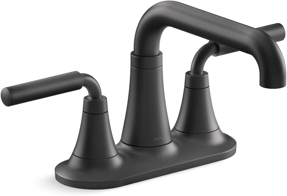 Kohler 27414-4N-BL Tone Bathroom Sink Faucet, Centerset Bathroom Faucet with Clicker Drain, 0.5 GPM, Matte Black